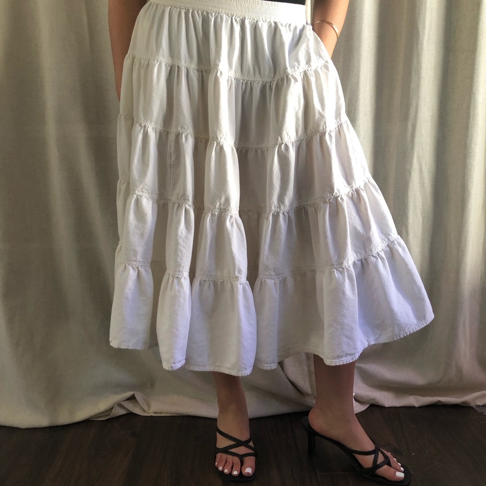 Free People White Tiered Maxi Skirt